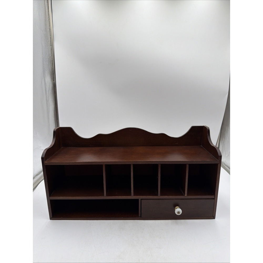 Vintage MCM Wooden Table Top Desk/Wall Mount Cubby Drawers Mail Spices Trinket